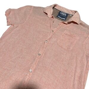 Montauk Linen Shirt Men M  Fit Small Pink Short Sleeve‎ Button up Essex Crossing